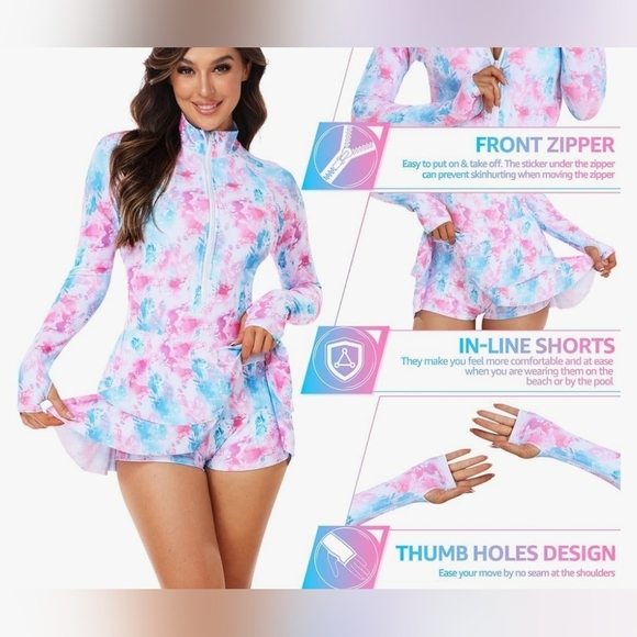 Uniquebella women's XL swimsuit rashguard, bra inserts, 1/2 Zip - Picture 5 of 11